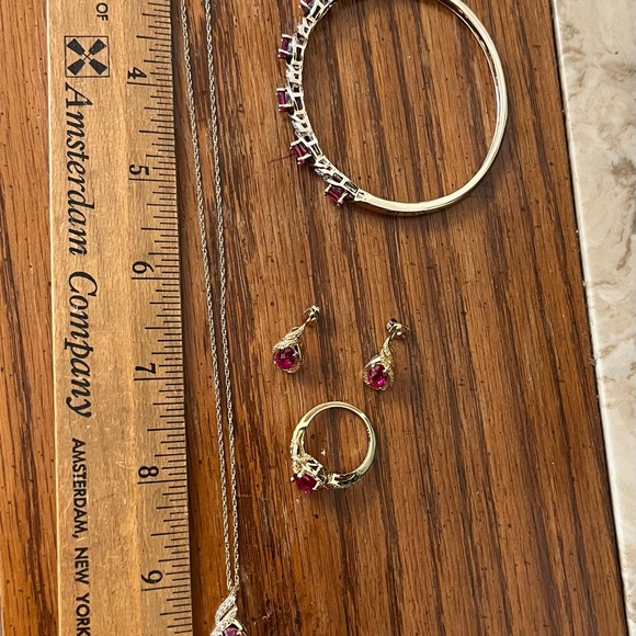 Genuine Ruby Vermeil Necklace, Bracelet, Earring, and Ring Set - Picture 14 of 14